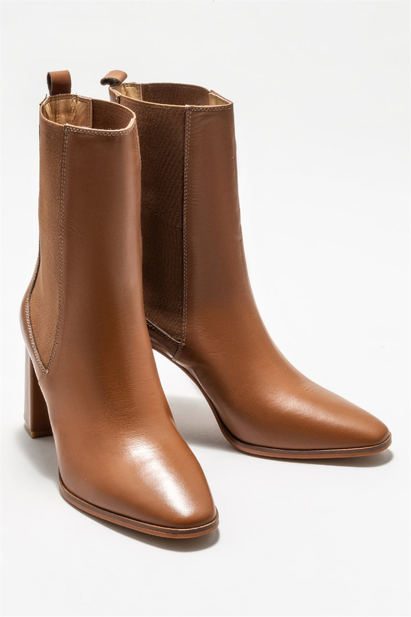Taba deri topuklu kadın bot - Elle Shoes