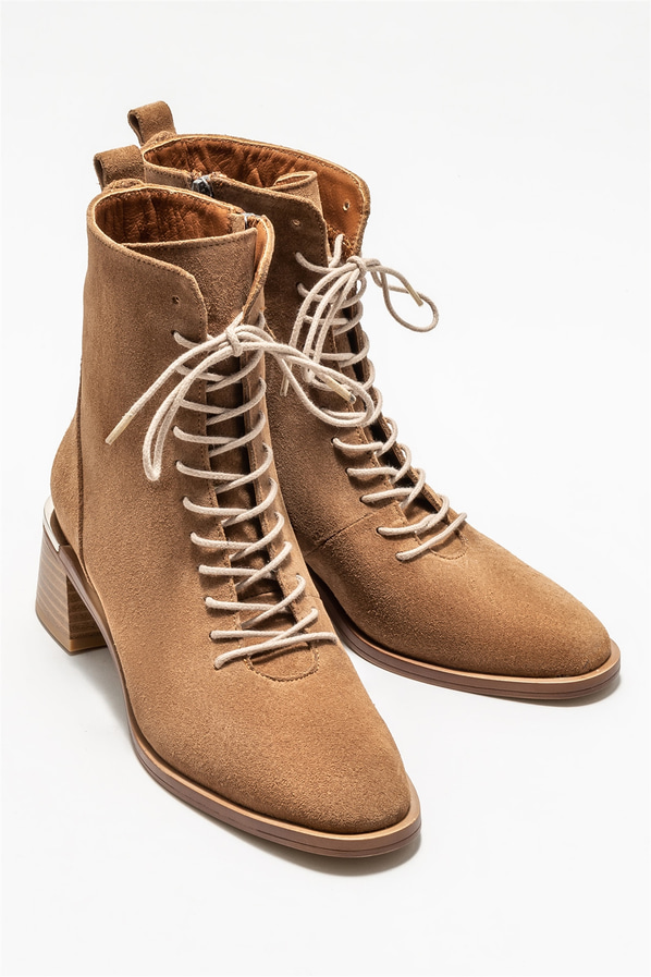 Taba deri topuklu kadın bot - Elle Shoes