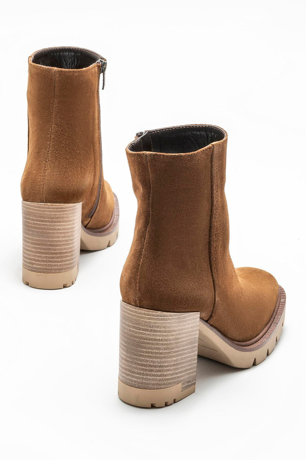 Taba deri topuklu kadın bot - Elle Shoes