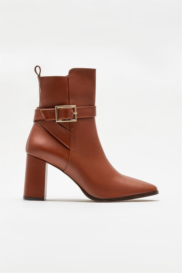 Taba deri topuklu kadın bot - Elle Shoes