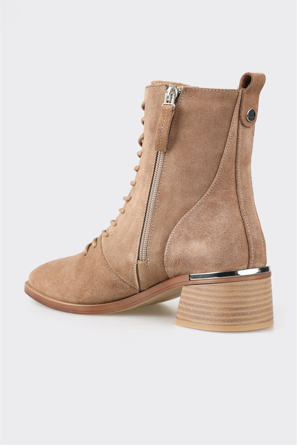 Taba Deri Kadın Topuklu Bot