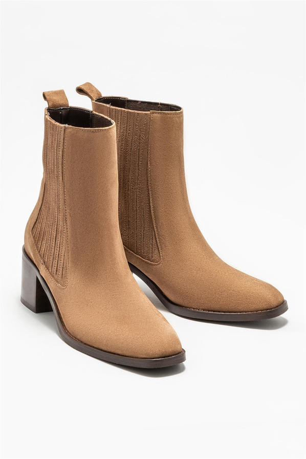 Taba deri topuklu kadın bot - Elle Shoes