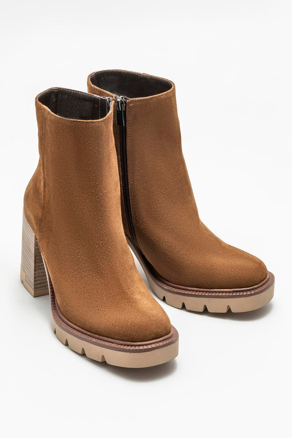 Taba deri topuklu kadın bot - Elle Shoes