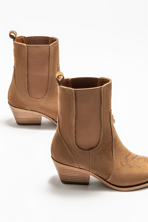 Taba deri topuklu kadın bot - Elle Shoes