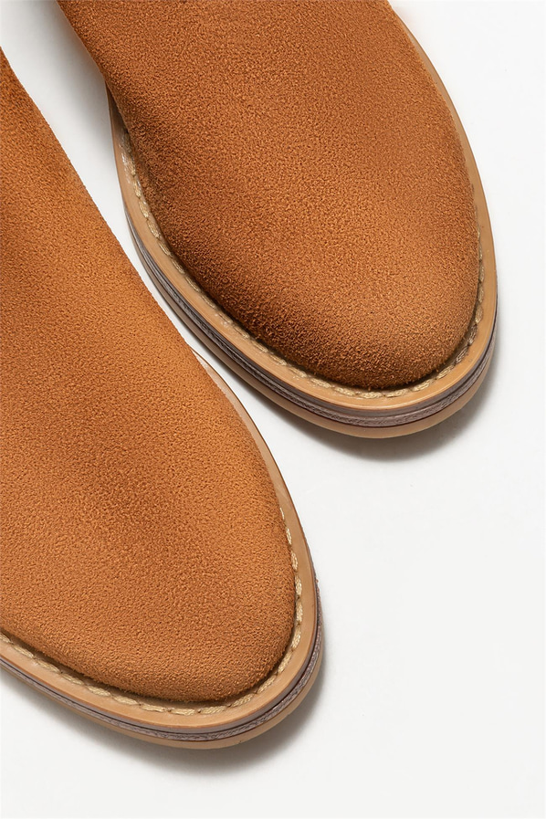 Taba deri bağcıklı topuklu kadın bot, klasik stil için - Elle Shoes