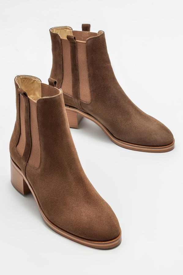Taba deri topuklu kadın bot - Elle Shoes