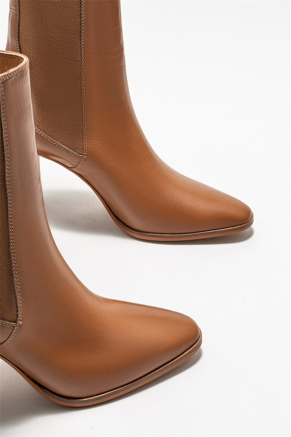 Taba deri topuklu kadın bot - Elle Shoes