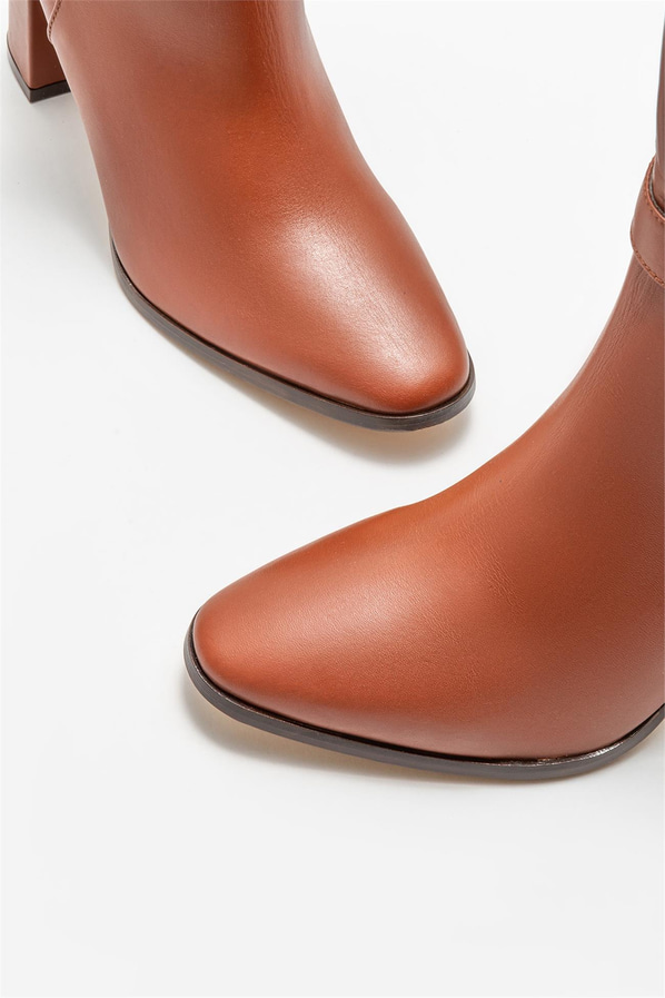 Taba deri topuklu kadın bot - Elle Shoes