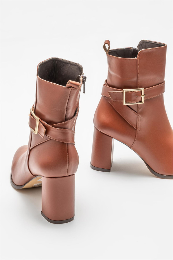 Taba deri topuklu kadın bot - Elle Shoes