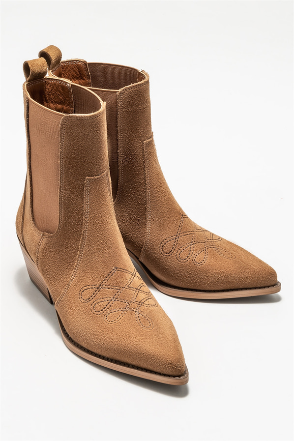 Taba deri topuklu kadın bot - Elle Shoes