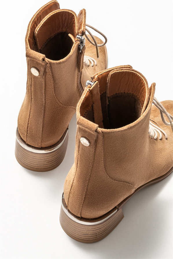 Taba deri topuklu kadın bot - Elle Shoes