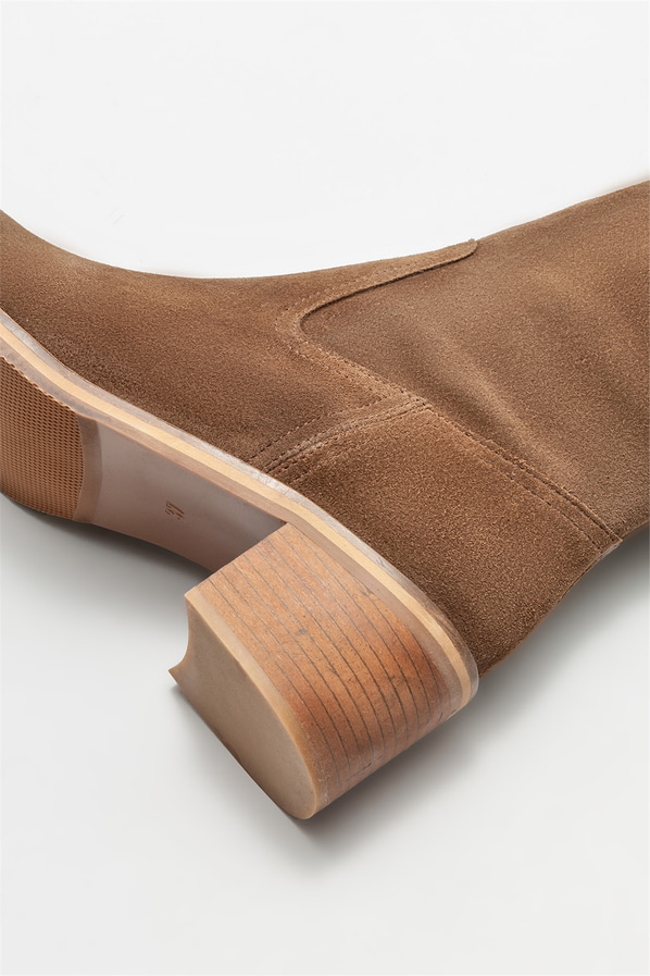 Taba deri topuklu kadın bot - Elle Shoes