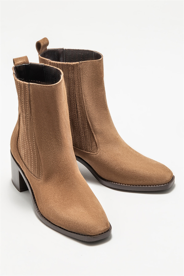 Taba deri topuklu kadın bot - Elle Shoes