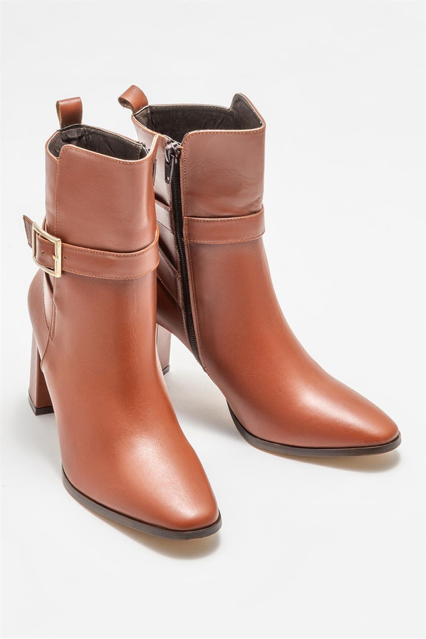 Taba deri topuklu kadın bot - Elle Shoes