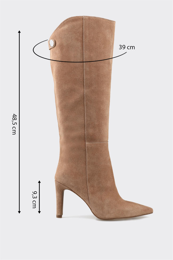 Taba deri topuklu kadın çizme - Elle Shoes