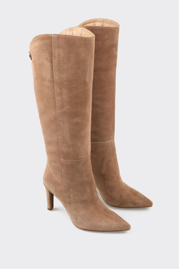 Taba deri topuklu kadın çizme - Elle Shoes