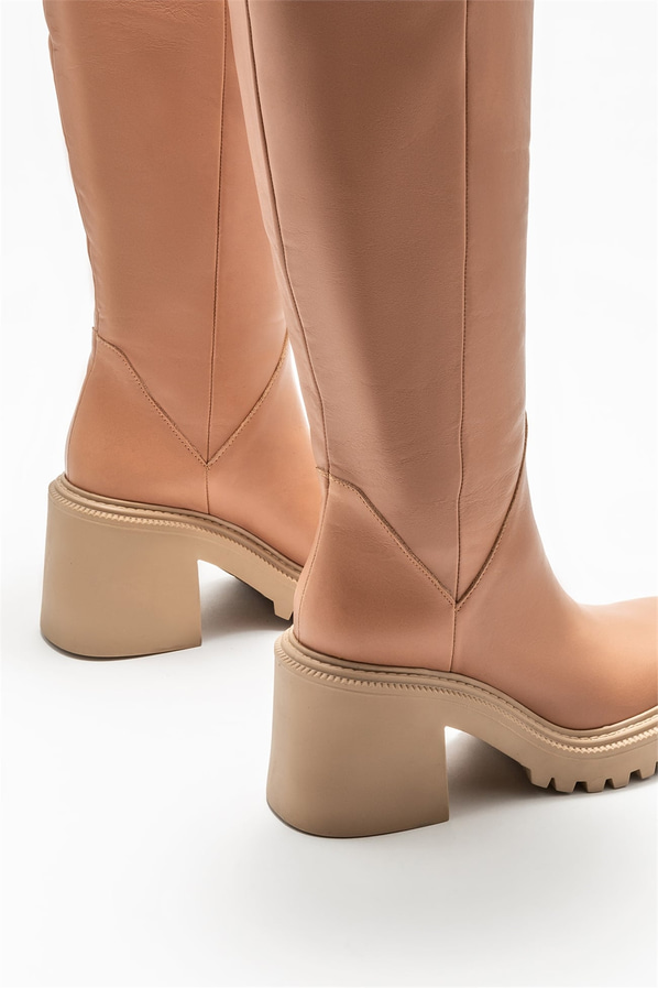 Taba deri topuklu kadın çizme - Elle Shoes
