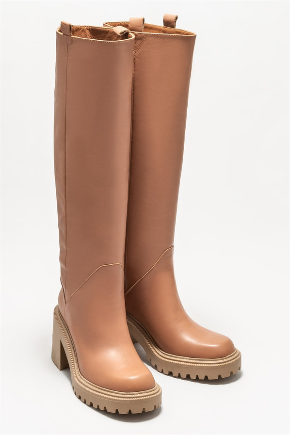Taba deri topuklu kadın çizme - Elle Shoes