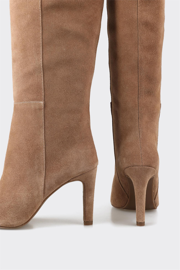 Taba deri topuklu kadın çizme - Elle Shoes