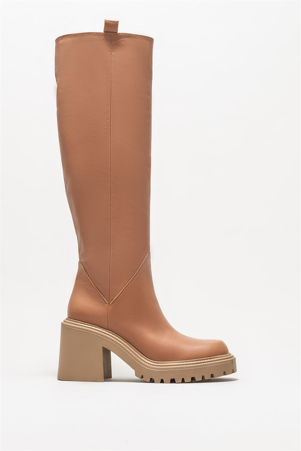 Taba deri topuklu kadın çizme - Elle Shoes