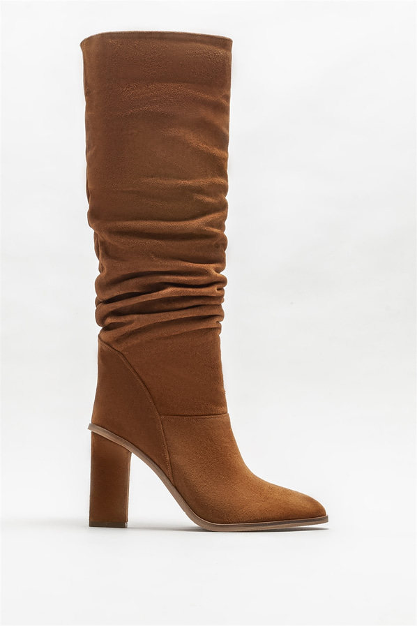 Taba deri topuklu kadın çizme - Elle Shoes