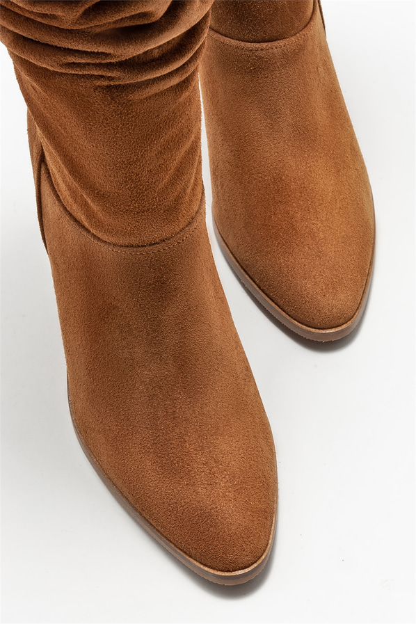 Taba deri topuklu kadın çizme - Elle Shoes