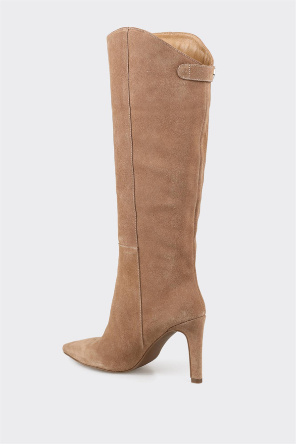 Taba deri topuklu kadın çizme - Elle Shoes