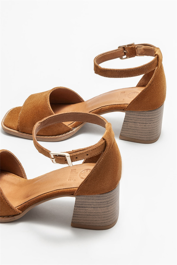 Taba deri topuklu kadın sandalet - Elle Shoes