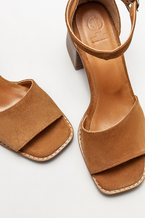 Taba deri topuklu kadın sandalet - Elle Shoes