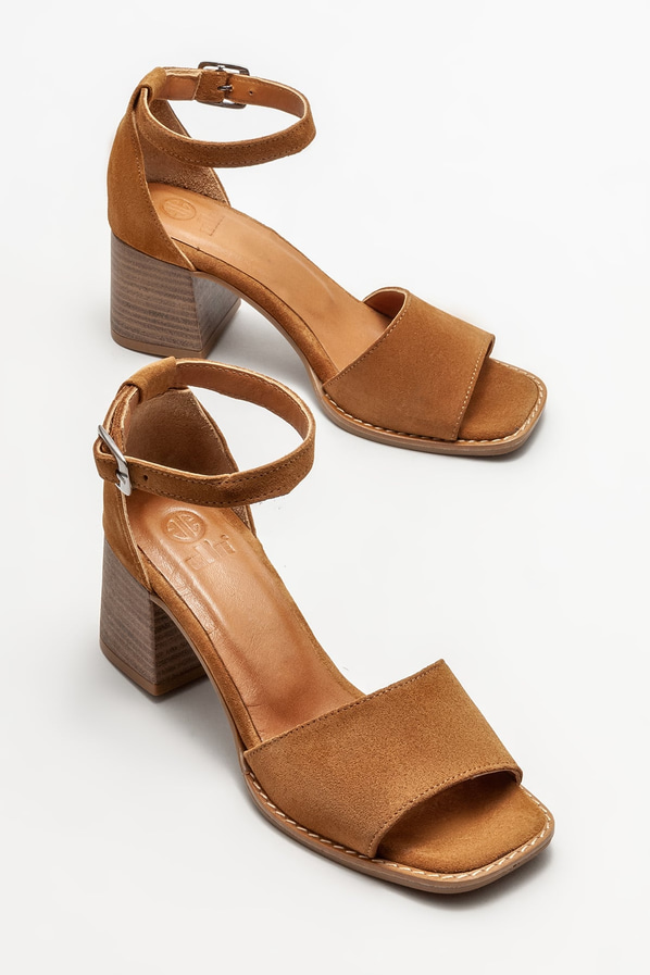 Taba deri topuklu kadın sandalet - Elle Shoes