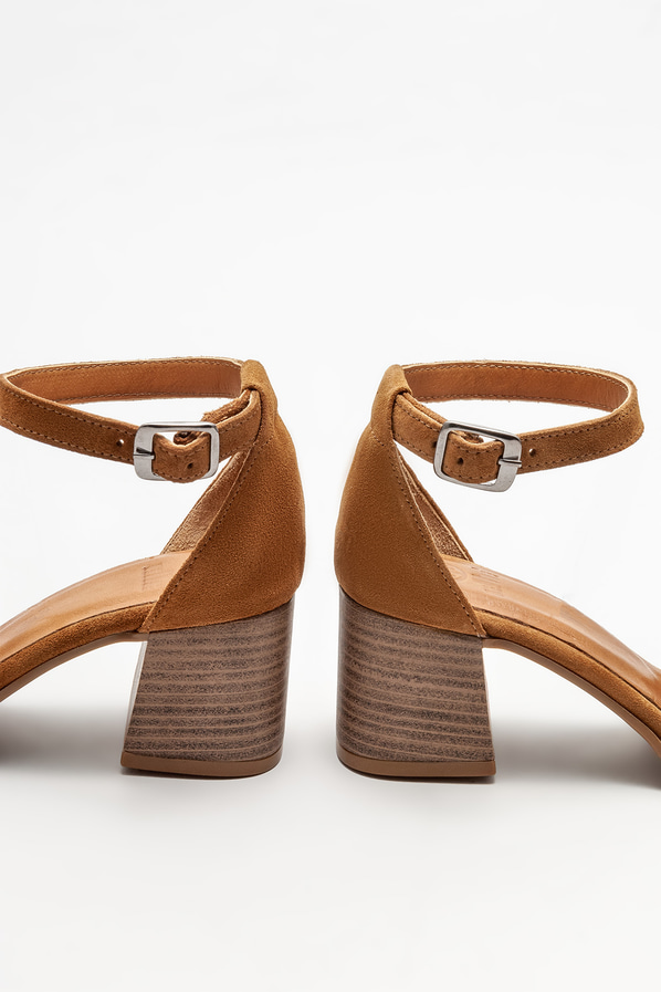 Taba deri topuklu kadın sandalet - Elle Shoes