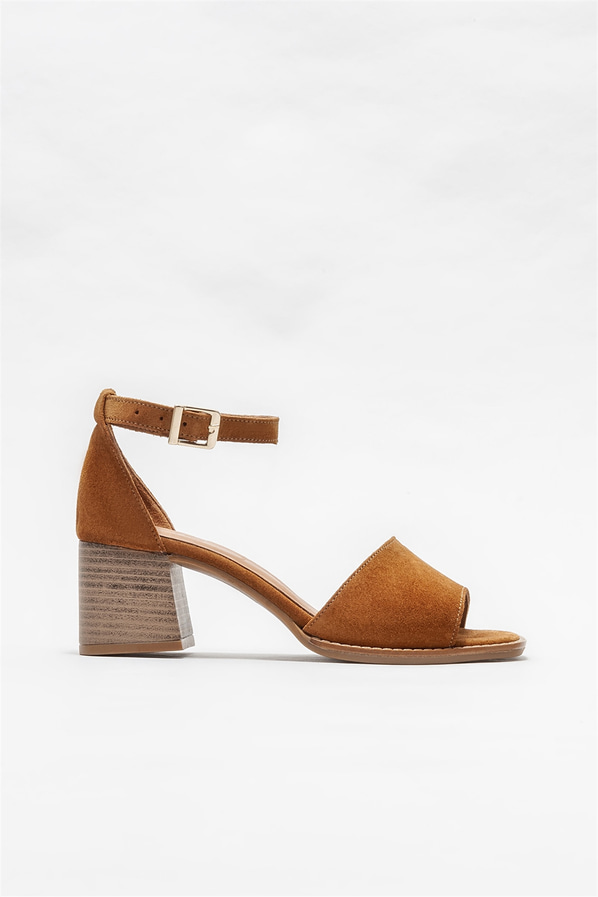 Taba deri topuklu kadın sandalet - Elle Shoes
