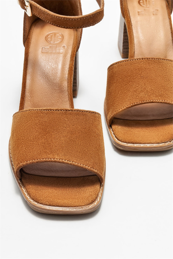 Taba deri topuklu kadın sandalet - Elle Shoes