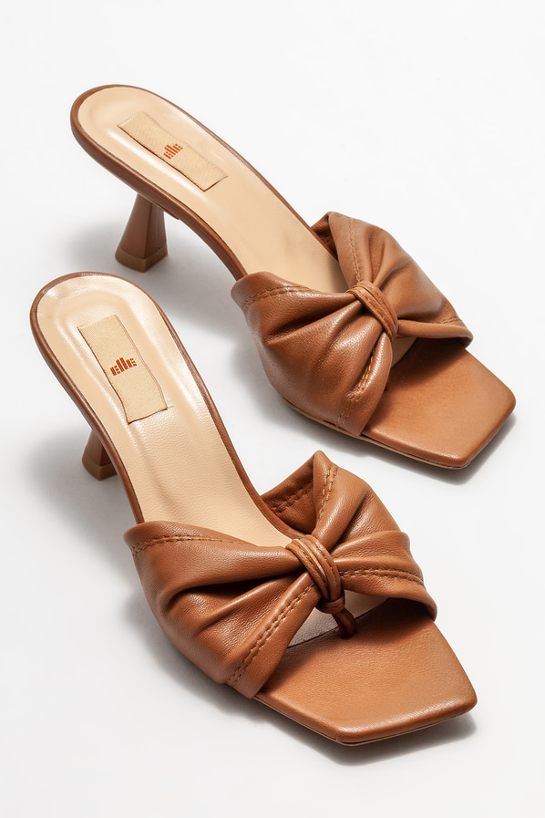 Taba deri topuklu kadın terlik - Elle Shoes