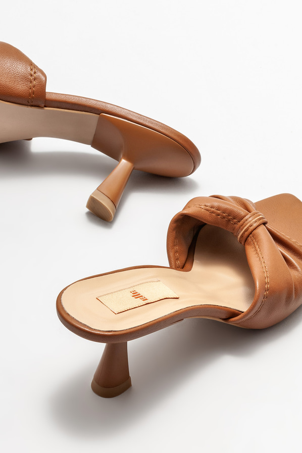 Taba deri topuklu kadın terlik - Elle Shoes