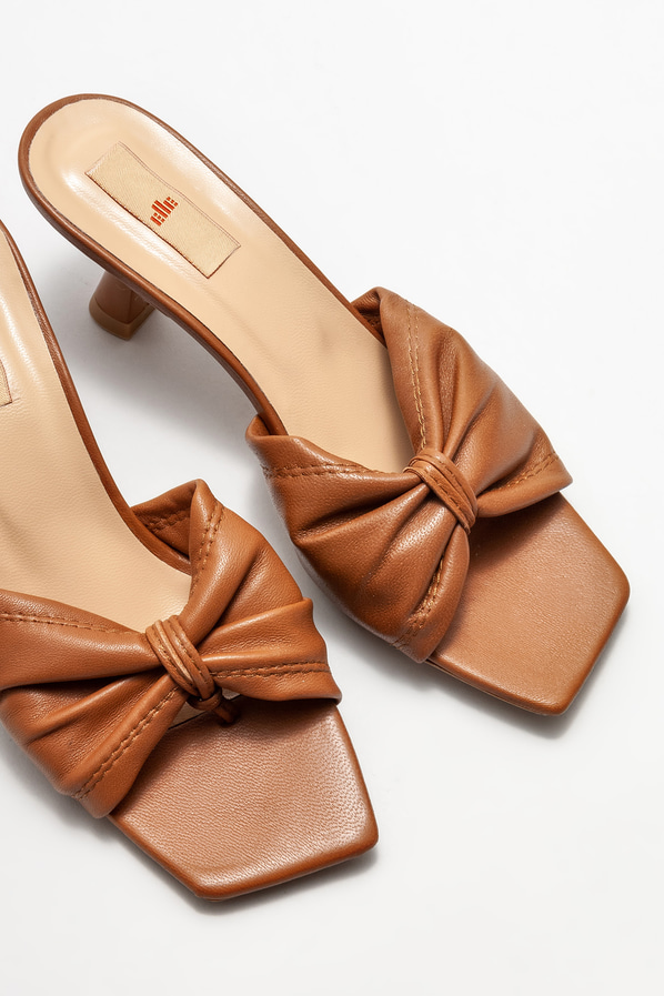 Taba deri topuklu kadın terlik - Elle Shoes