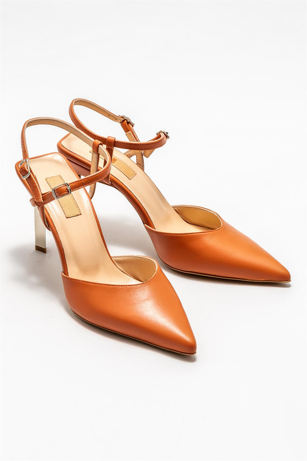 Taba deri topuklu kadın ayakkabı - Elle Shoes