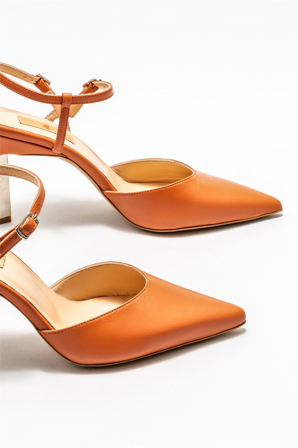 Taba deri topuklu kadın ayakkabı - Elle Shoes