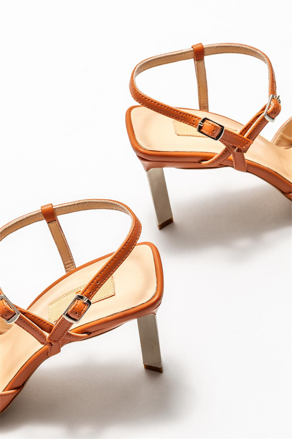 Taba deri topuklu kadın ayakkabı - Elle Shoes