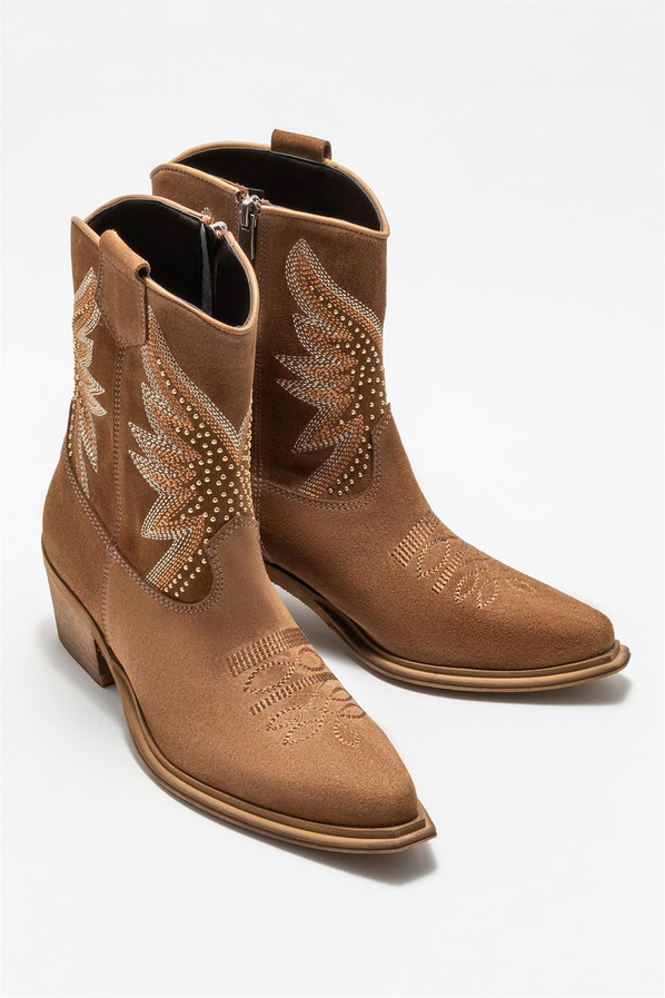 Taba deri kadın bot - Elle Shoes