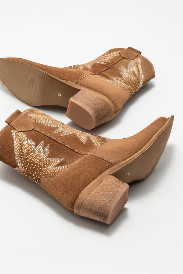 Taba deri kadın bot - Elle Shoes