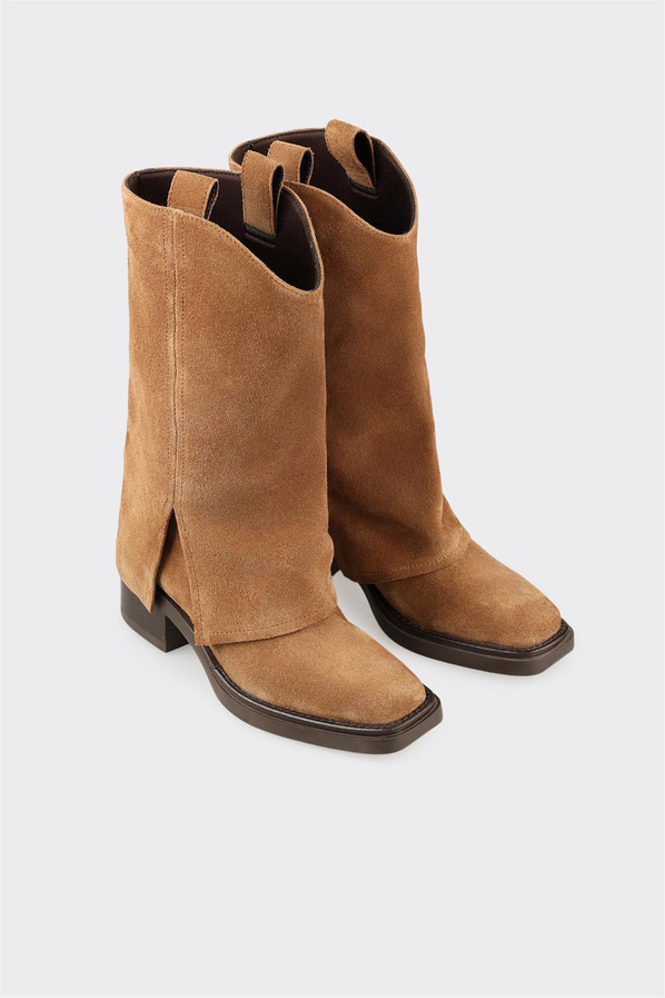 Taba Deri Kadın Western Çizme