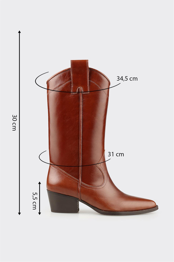 Taba Deri Kadın Western Çizme