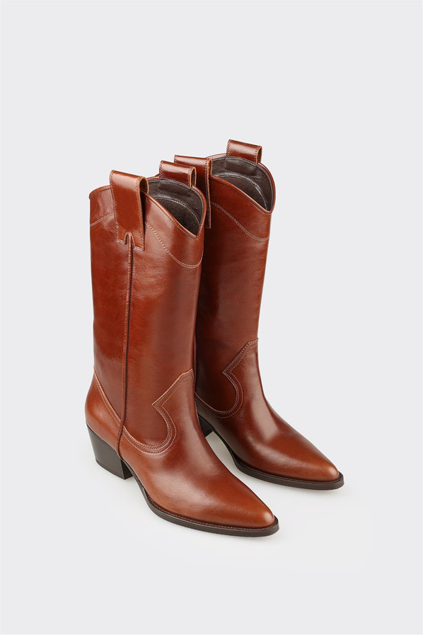 Taba Deri Kadın Western Çizme