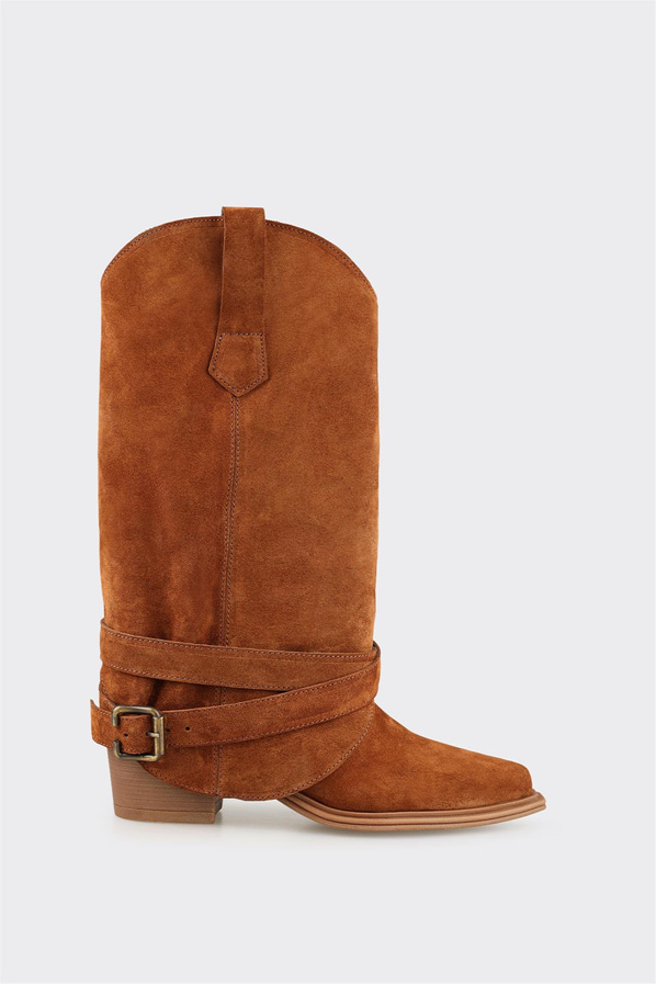 Taba Deri Kadın Western Çizme