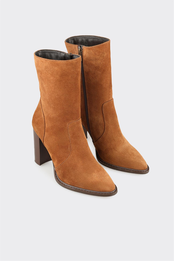 Taba Deri Kadın Yüksek Topuk Bot