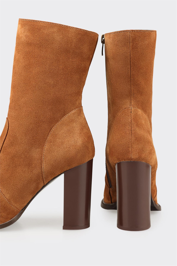 Taba Deri Kadın Yüksek Topuk Bot
