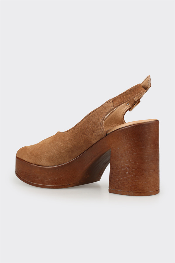 Taba deri topuklu kadın dolgu sandalet - Elle Shoes