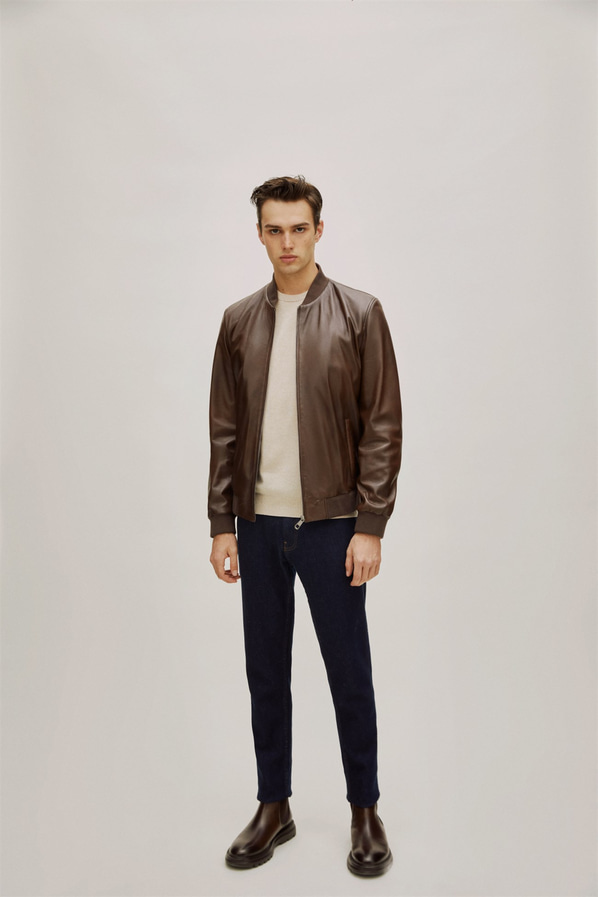 Taba deri erkek bomber ceket - Elle Shoes