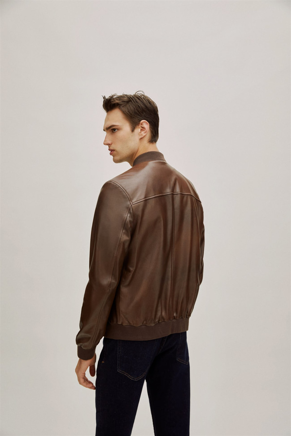 Taba deri erkek bomber ceket - Elle Shoes